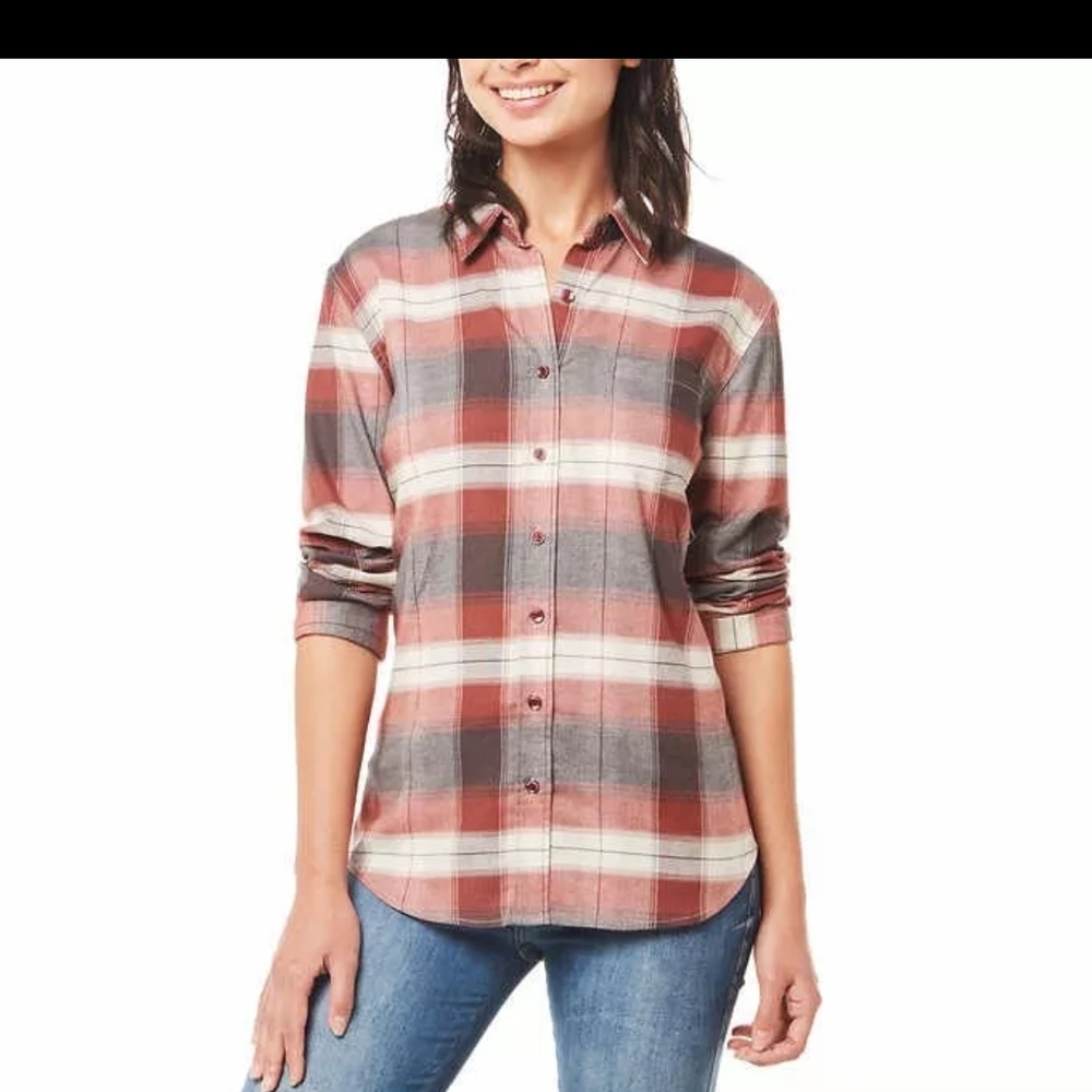 NWT Weatherproof Vintage Ladies Comfort Stretch Flannel Shirt BROWN Size M